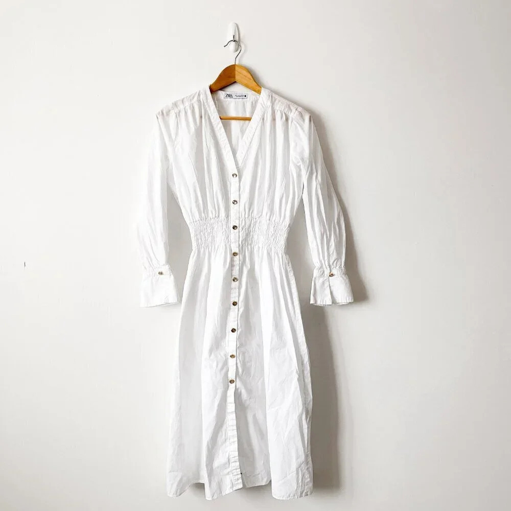 Zara Poplin Button Down Midi Dress White Size Small - Picture 4 of 9